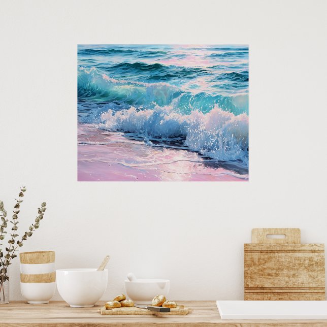 Ocean Waves Crashing on Shoreline Poster (Kök)