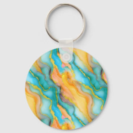  Ocean Waves in Teal and Yellow-Orange Pattern Nyckelring