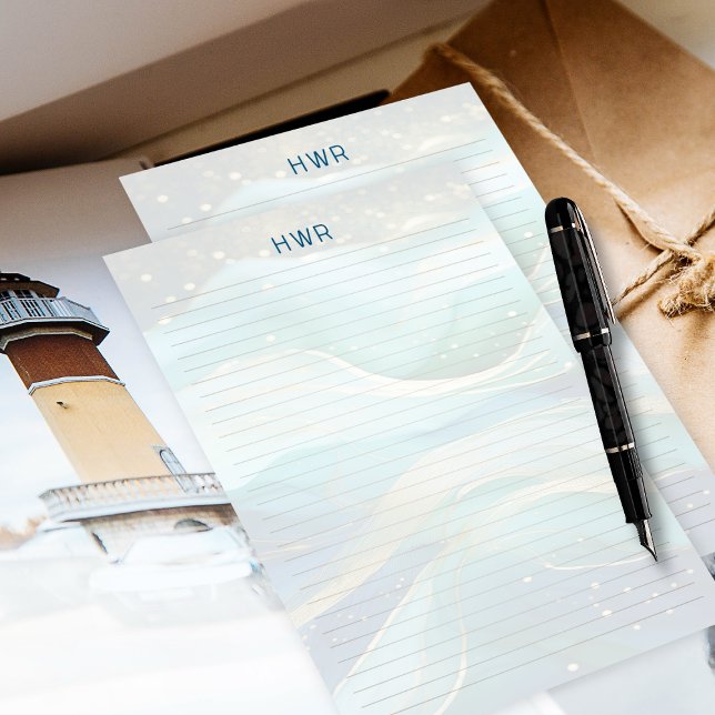 Ocean Waves Lined Monogram Writing Paper Brevpapper (Skapare uppladdad)