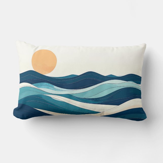 Ocean Waves Mug Minimalist Coastal Line Art pillow Lumbarkudde (Framsida)
