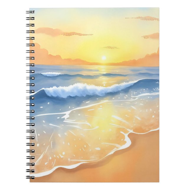 Ocean Waves Sunset | Beach Watercolor Anteckningsbok (Framsidan)