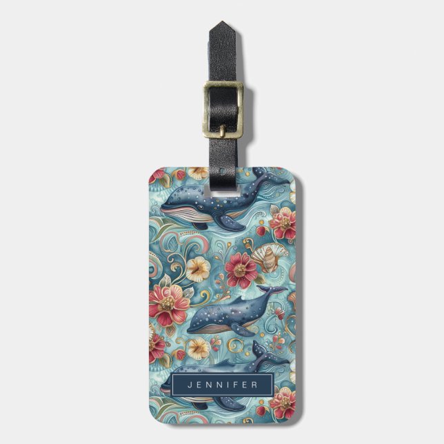 Ocean Whale Luggage Tag Bagagebricka (Vertikal Framsida)