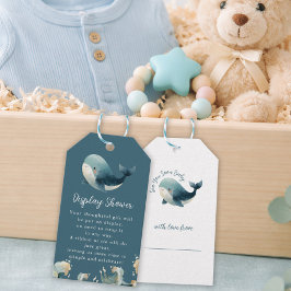 Ocean Whale Turquoise Display Baby Shower Presentetikett