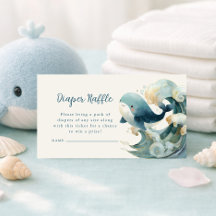 Ocean Whale Waves Diaper Raffle Ivory Baby Shower