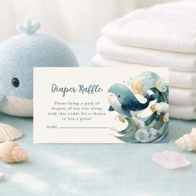 Ocean Whale Waves Diaper Raffle Ivory Baby Shower  Tilläggskort (Skapare uppladdad)