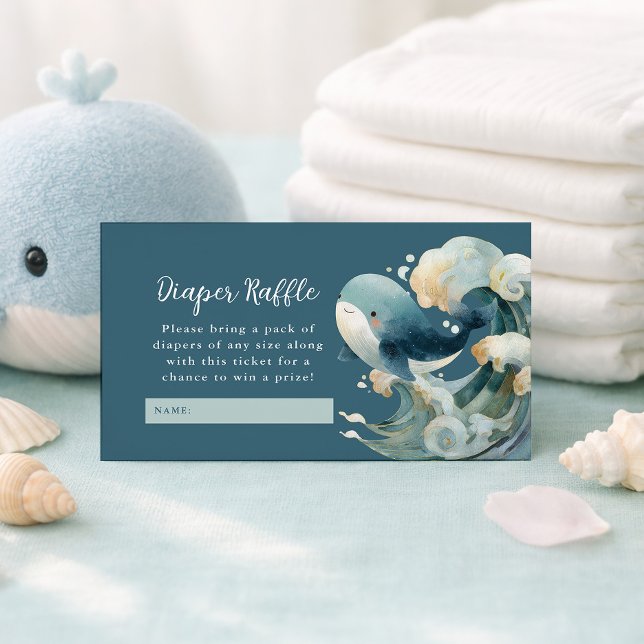 Ocean Whale Waves Diaper Raffle White Baby Shower  Tilläggskort (Skapare uppladdad)