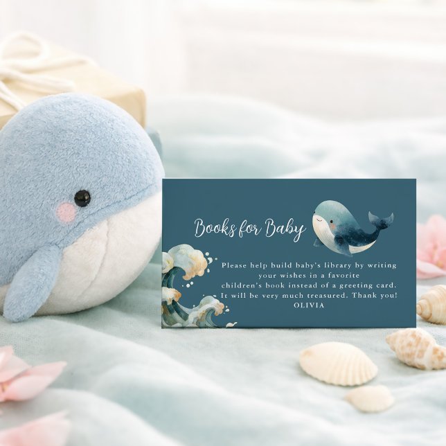 Ocean Whale Waves Turquoise Böcker för Baby Shower Tilläggskort (Skapare uppladdad)