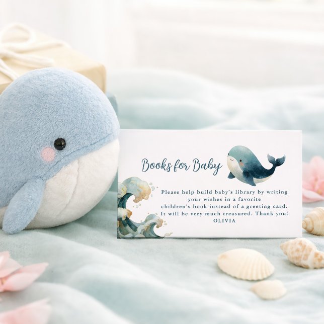 Ocean Whale Waves White Books for Baby Shower  Tilläggskort (Skapare uppladdad)