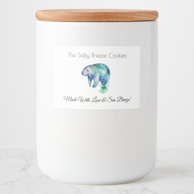Ocean Whisper Manatee, custom Mat Etiketter (Framsida)