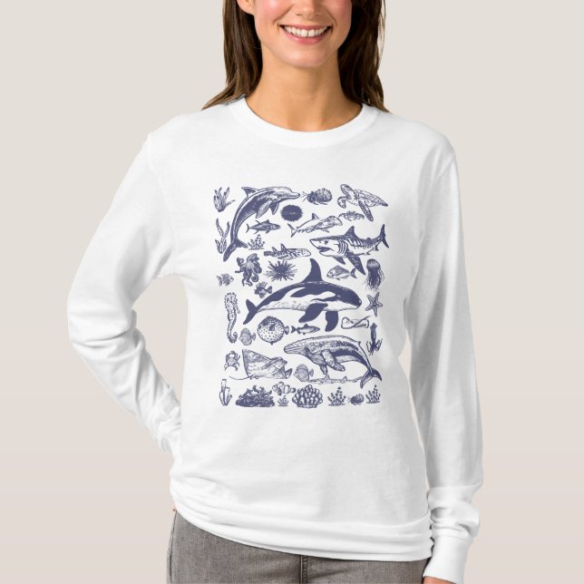 Ocean Wonders - Vintage Sea Life T Shirt (Framsida)