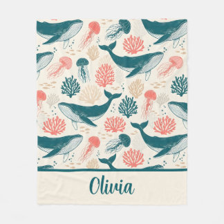 Ocean Wonders Whale Jellyfish Coral Fleecefilt