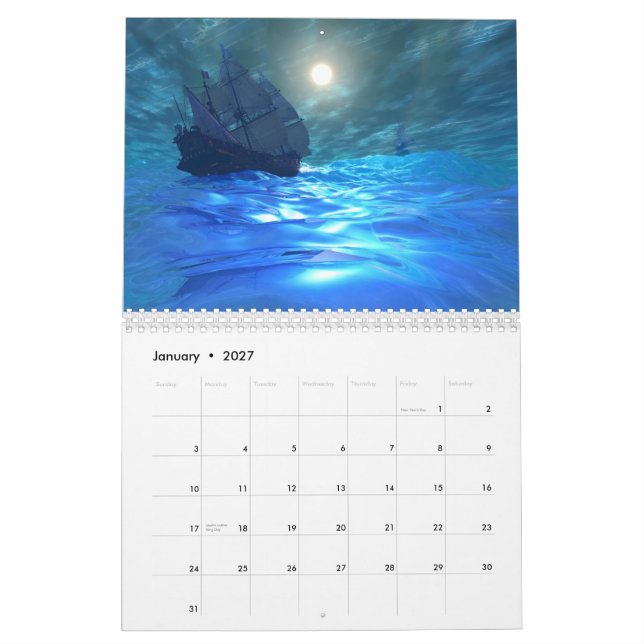Ocean World Calendar - Fraktaser Kalender (Jan 2027)