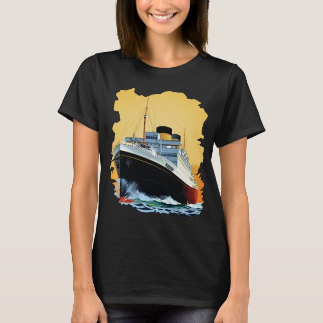 Oceanångare Kryssningsfartyg Blå Resa T-Shirt (Framsida)
