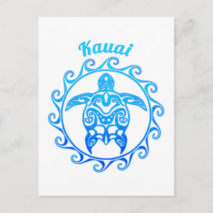 Oceanblå tribal sköldpadda Kauai Vykort