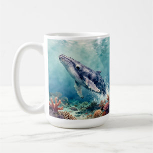 Oceanblå val och kustdikt kaffemugg