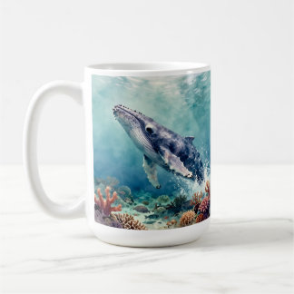 Oceanblå val och kustdikt kaffemugg