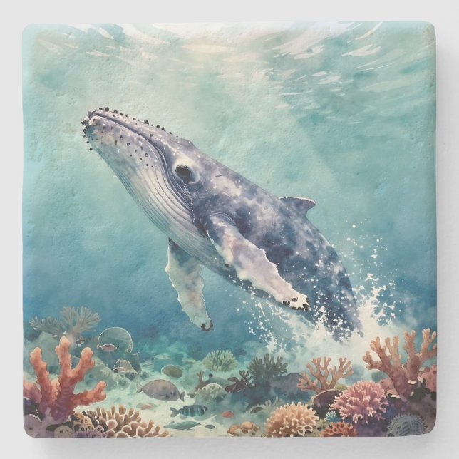 Oceanblå val och kustdikt stenunderlägg (Framsidan)