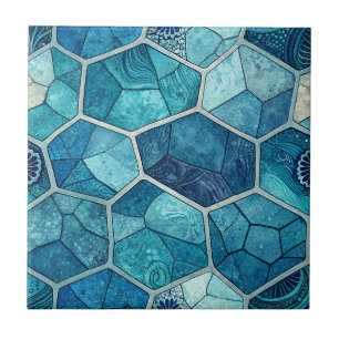 Oceanblått mosaikmönster – Oregelbunden polygon Kakelplatta
