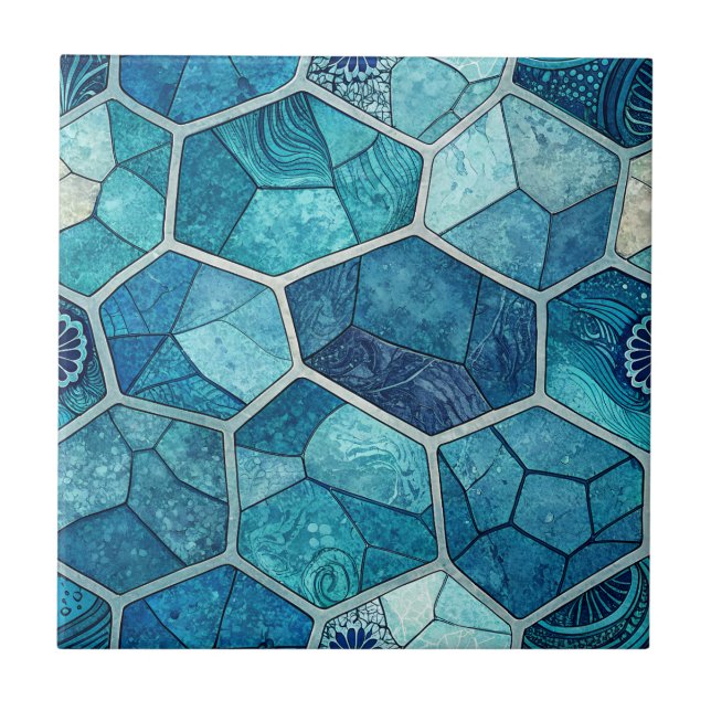 Oceanblått mosaikmönster – Oregelbunden polygon Kakelplatta (Framsidan)