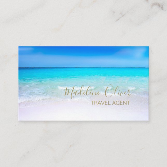 Oceanen Beach Sea Travel Agent Guld Färg Visitkort (Framsida)
