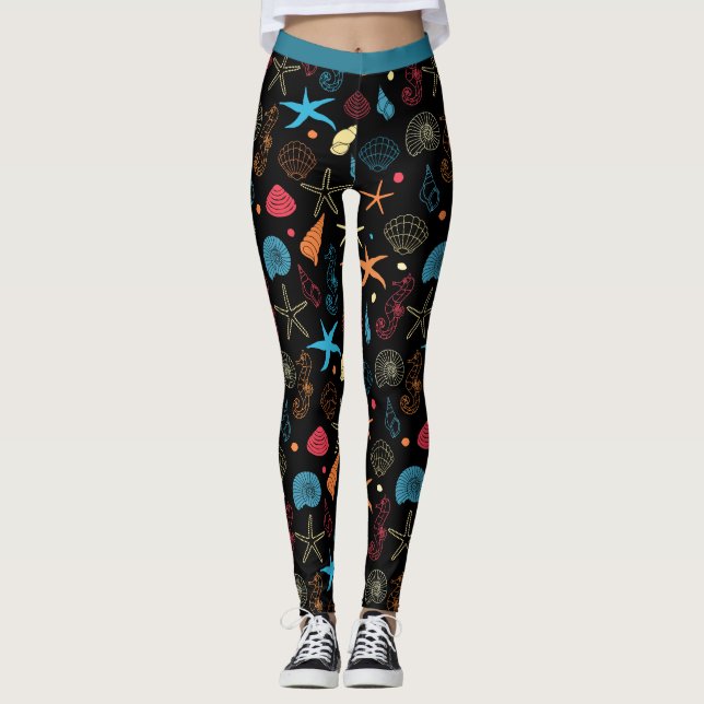 Oceanen Beach Seashells Starfish Seahorse Yoga Leggings (Framsida)