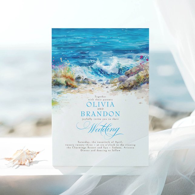 Oceanen eller havets Vinkara Kusten Romantic Sunny Inbjudningar (Seaside Wedding Invitations)