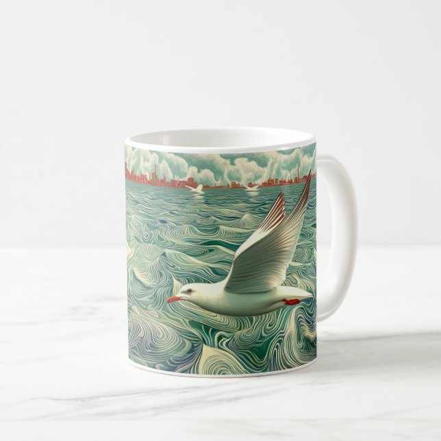 Oceanen med Fiskmås-kaffe Mugg (Framsida höger)