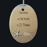 Oceanen och Beach Par Tropical Keepsak Ornament<br><div class="desc">Tropiskt semesterornament som du vill anpassa med personlig information. Bakgrundsbild för persikor och hav vatten.</div>