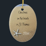 Oceanen och Beach Par Tropical Keepsak Ornament<br><div class="desc">Tropiskt semesterornament som du vill anpassa med personlig information. Bakgrundsbild för persikor och hav vatten.</div>