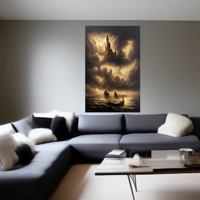 Oceanen och ett slott i himlar | AI Art Poster (Skapare uppladdad)