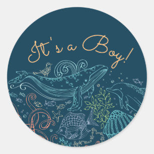 Oceanen Party Det är en Boy Sticker Runt Klistermärke