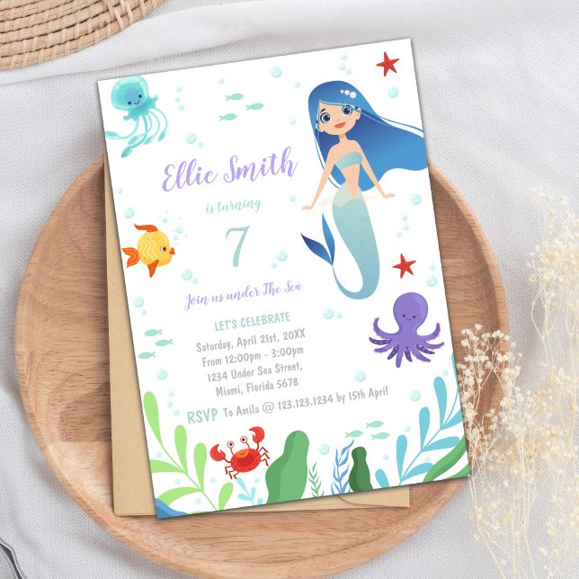 Oceanen Party för flickor Inbjudningar (Under the sea mermaid green Invitations)