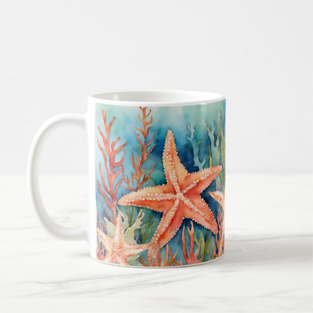 Oceanen Sjöliv Starfish Seashells Kaffemugg (Vänster)