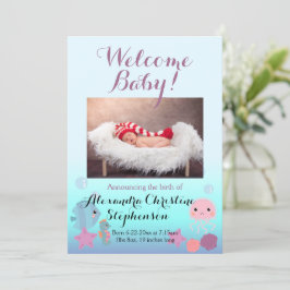 Oceanen under Sea Beach Girl Birth Notice Inbjudningar