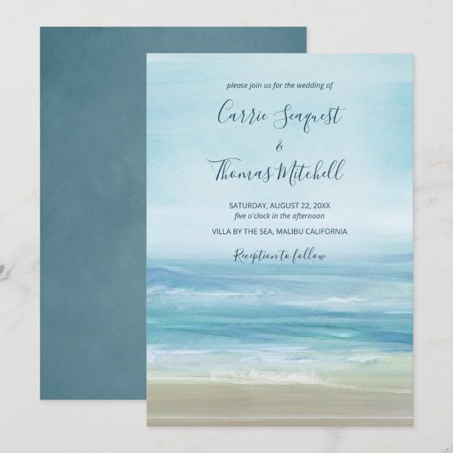 Oceanen Vågar Beach Abstrakt Vattenfärgen Bröllop Inbjudningar (Fram/baksida)