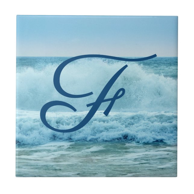 Oceanen Vågar Ceach Coastal Monogram Kakelplatta (Framsidan)