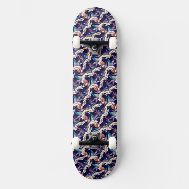 Oceanen Vinkara havet Japanska Abstrakten Mönster Mini Skateboard Bräda 18,5 Cm (Framsida)
