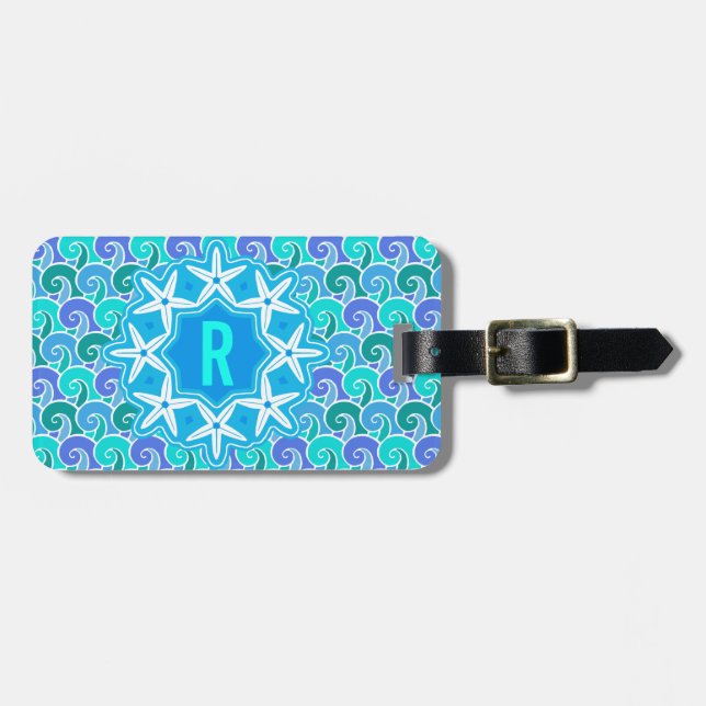 Oceanen Vinkarare Nautical Beach Starfish Monogram Bagagebricka (Horisontell Framsida)