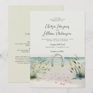 Oceanfront Romantik Watercolor Boho Bröllop bjudan Inbjudningar