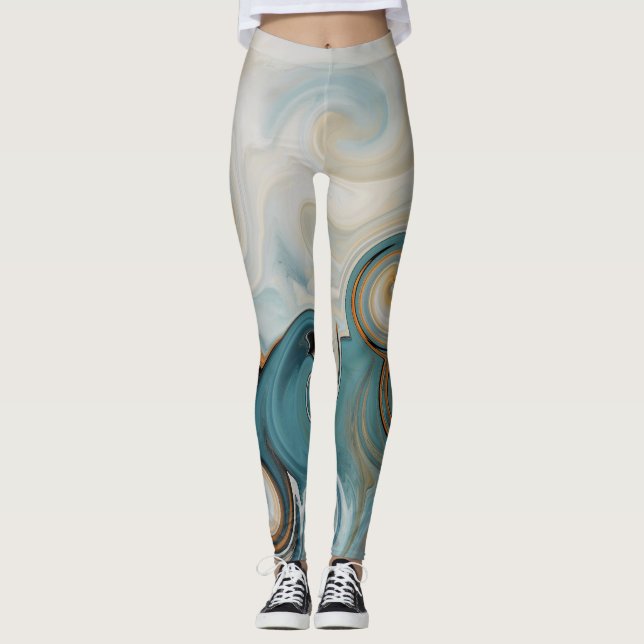Oceanhaltig Vinkar Beach Teal Blue Abstrakt 74 Leggings (Framsida)