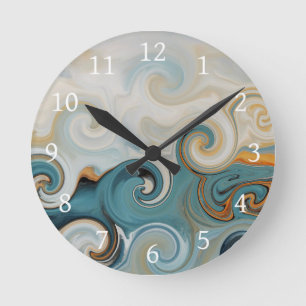 Oceanhaltig Vinkar Beach Teal Blue Abstrakt 74 Rund Klocka