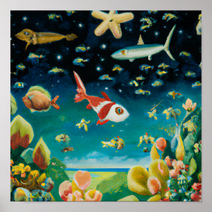 Oceanhavets fullt av fiskkorallrev av färgad grund poster