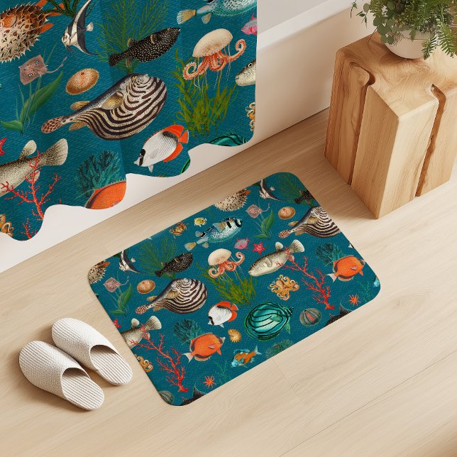 Oceania Colorful Fishes on Teal Blue Background Badrumsmatta (Skapare uppladdad)
