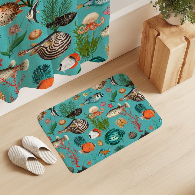 Oceania Colorful Fishes on Turquoise Background Badrumsmatta (Skapare uppladdad)