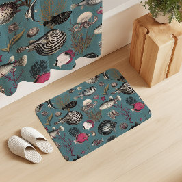 Oceania Fuchsia Grey Fishes on Blue Background Badrumsmatta