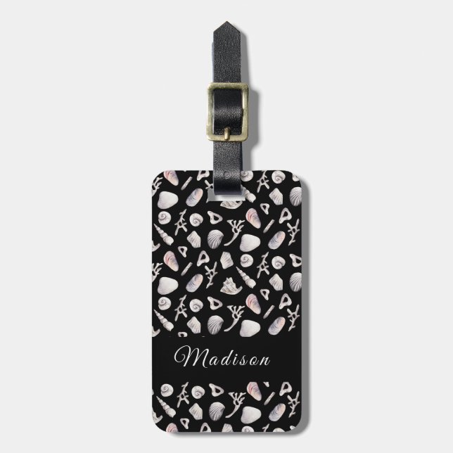 Oceanias sjöseashells Black Luggage Tag Bagagebricka (Vertikal Framsida)