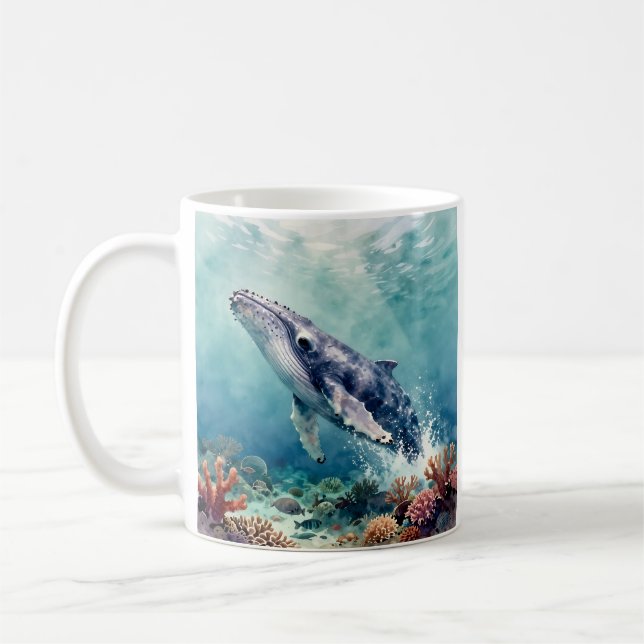 Oceanic Blue Whale and Coastal Poem Kaffemugg (Vänster)