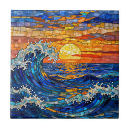Oceanic Coastal Ocean Waves Sunset   Kakelplatta