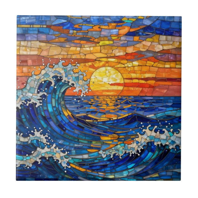Oceanic Coastal Ocean Waves Sunset   Kakelplatta (Framsidan)