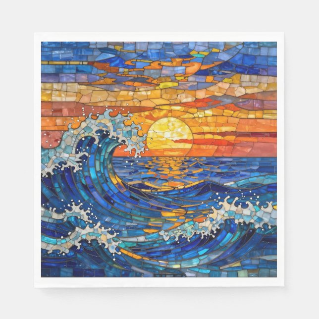 Oceanic Coastal Ocean Waves Sunset   Pappersservett (Framsidan)